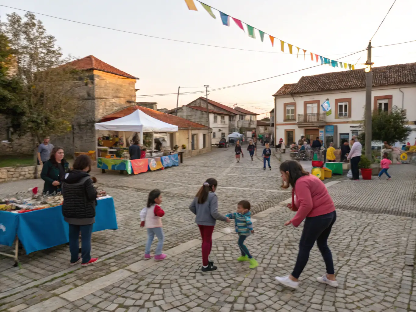 A lively community event with visitors enjoying period-themed activities, music, and local food in front of the museum. The atmosphere is festive and engaging, with families and individuals of all ages participating in the celebrations.