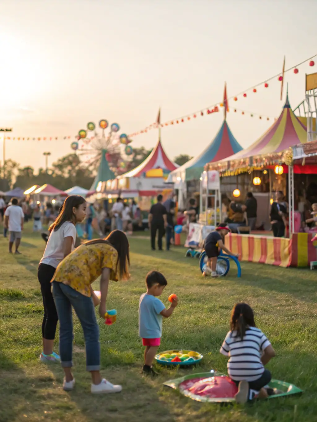 A photograph capturing a vibrant community event at LES TRESORS DE LISETTE, with people of all ages enjoying live music, historical reenactments, and local food vendors.